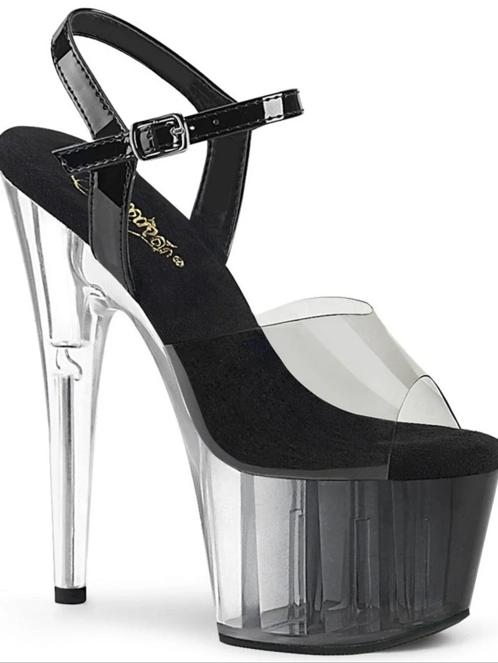 Pleasers Clear Platform High Heel Sandal with Black Accents